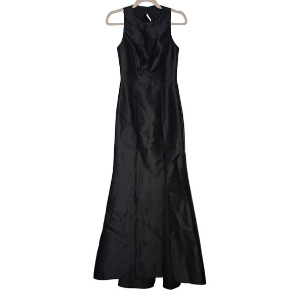 NEW Alfred Sung Jewel Neck Bowed Open-Back Trumpet Dress w/ Front Slit, Black, 0 - Picture 3 of 15